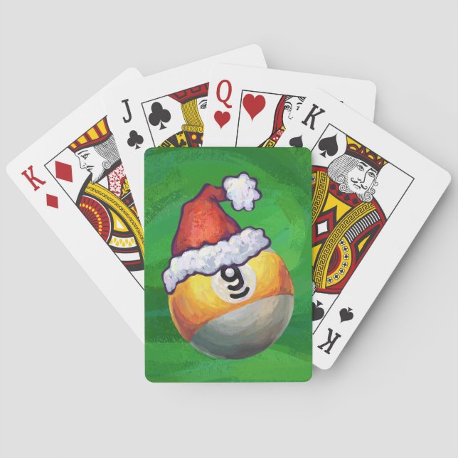 Nine Ball in Santa Hat on Green Playing Cards (Back)