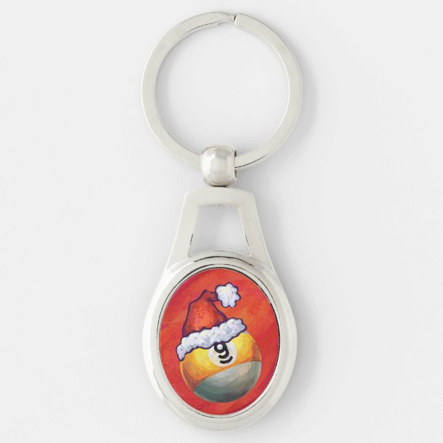 Nine Ball in Santa Hat on Red Key Ring (Front)