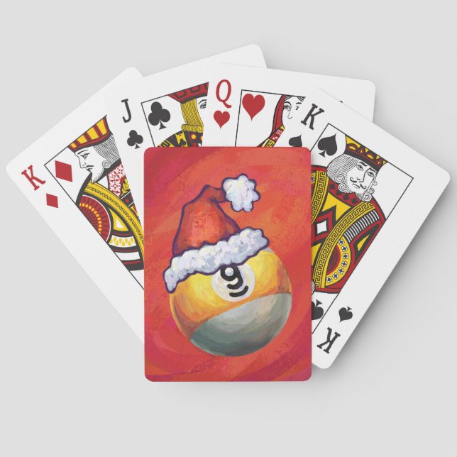 Nine Ball in Santa Hat on Red Playing Cards (Back)