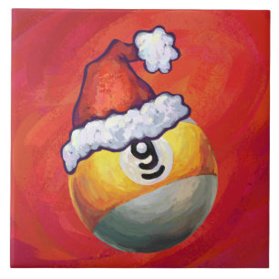 Nine Ball in Santa Hat on Red Tile