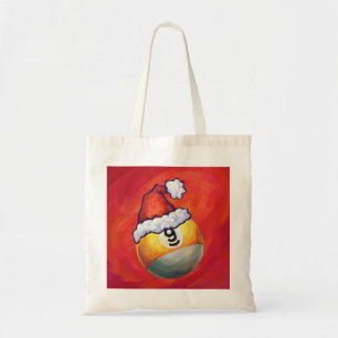 Nine Ball in Santa Hat on Red Tote Bag