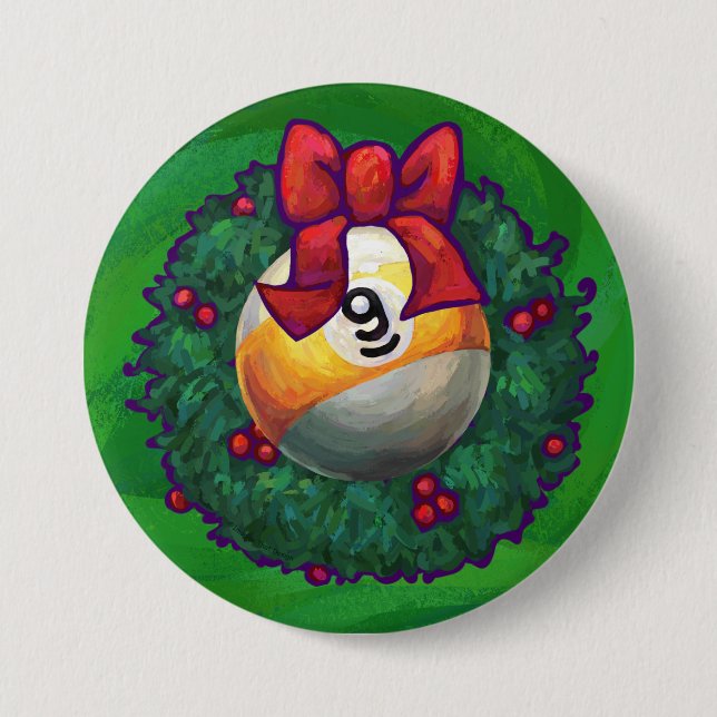 Nine Ball in Wreath on Green 7.5 Cm Round Badge (Front)