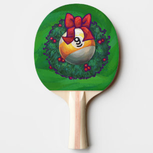 Nine Ball in Wreath on Green Ping Pong Paddle