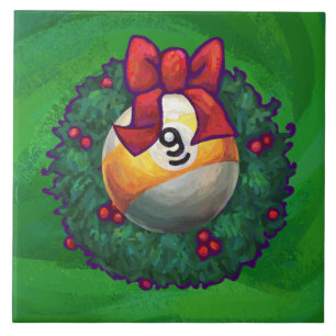 Nine Ball in Wreath on Green Tile