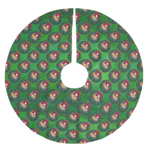 Nine Ball in Wreath Pattern on Green Brushed Polyester Tree Skirt