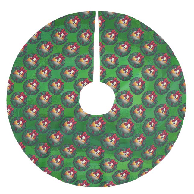 Nine Ball in Wreath Pattern on Green Brushed Polyester Tree Skirt (Front)