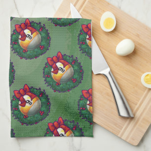 Nine Ball in Wreath Pattern on Green Tea Towel