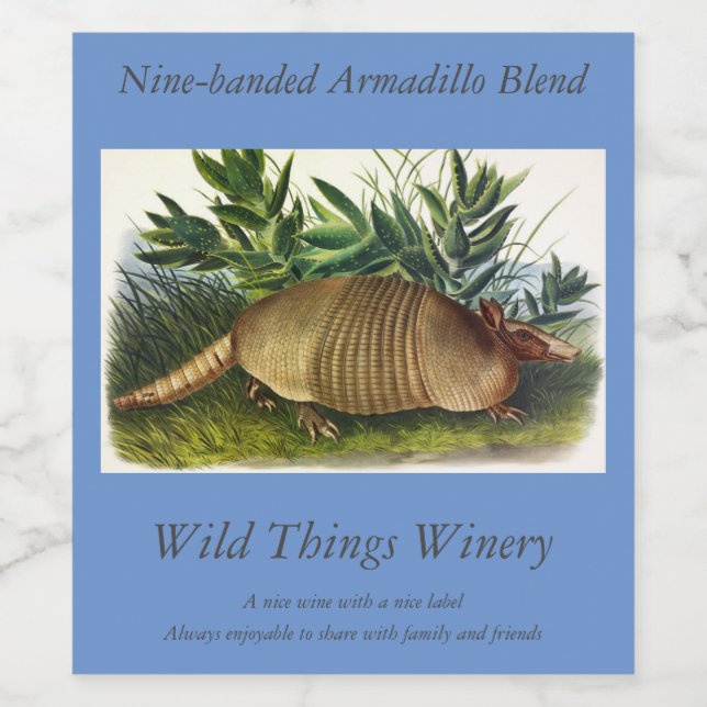 Nine-Banded, Long-nosed Armadillo by Audubon Wine Label (Single Label)