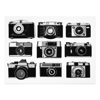 NINE CLASSIC BLACK & WHITE 35mm PHOTO FILM CAMERAS Print