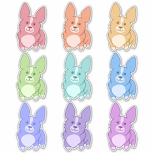Nine Colourful Corgi Stickers