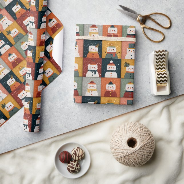 Nine Colourful Snowmen Holiday Pattern Wrapping Paper (Crafts)