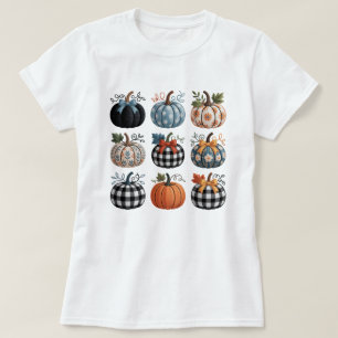 Nine Decorative Pumpkins Embroidery T-Shirt 
