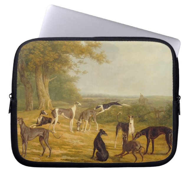 Nine Greyhounds in a Landscape (oil on canvas) Laptop Sleeve (Front)