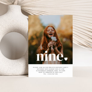 Nine Heart Photo First Birthday Invitation 