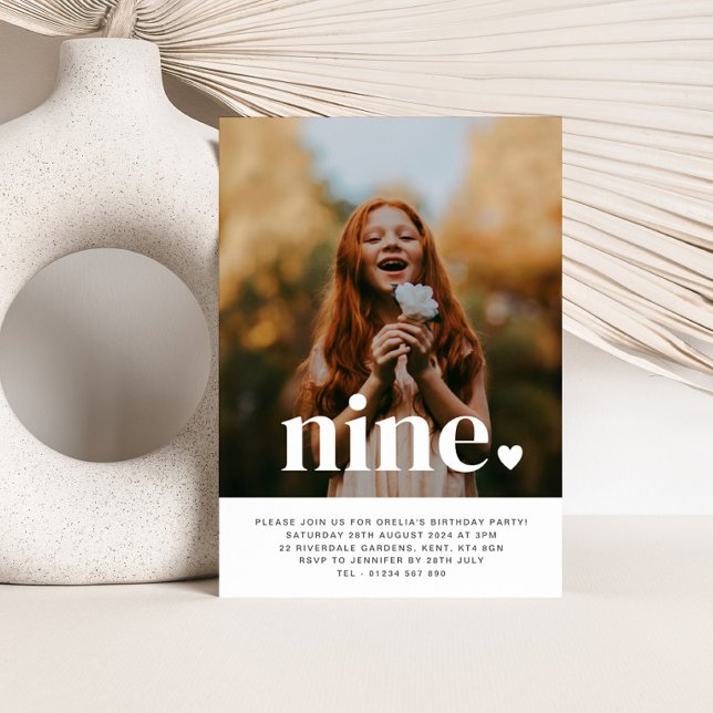 Nine Heart Photo First Birthday Invitation  (Creator Uploaded)