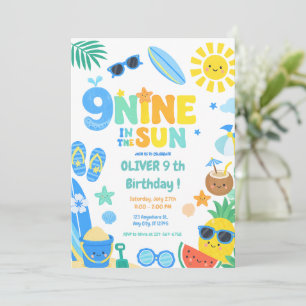 Nine in the Sun Beach Birthday Party Invitation