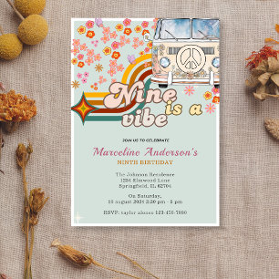 Nine is a Vibe Daisy Van Floral 9th Birthday Invitation