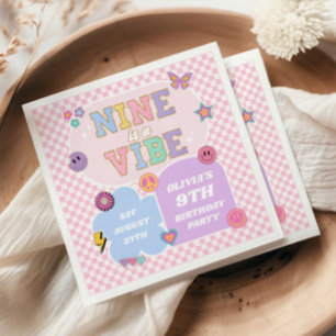 Nine Is A Vibe Preppy Patch 9th Birthday Party Napkin