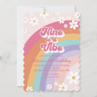 Nine is a Vibe Rainbow 9th Birthday Invitation