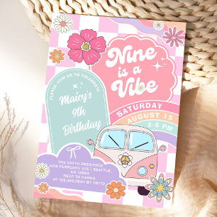 Nine is a Vibe Rainbow Daisy Birthday Invitation