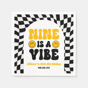 Nine Is A Vibe Retro Ninth 9th Birthday Party Napkin