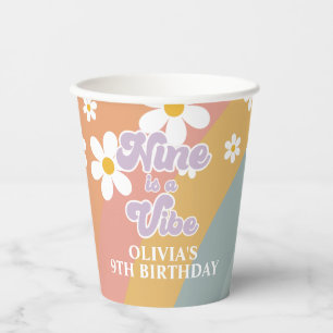 Nine is a Vibe Retro Rainbow Paper Cups