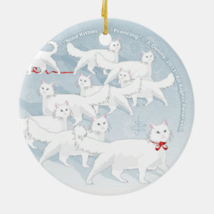 Nine Kitties Prancing... double sided Ceramic Tree Decoration