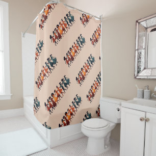 Nine Ladies Dancing Cut-Out Stencil Retro Style 3 Shower Curtain