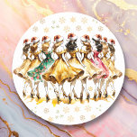 Nine Ladies Dancing | Twelve Days of Christmas Classic Round Sticker<br><div class="desc">Twelve Days of Christmas themed stickers with Nine Ladies Dancing watercolor illustration.</div>