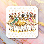 Nine Ladies Dancing | Twelve Days of Christmas Square Sticker<br><div class="desc">Twelve Days of Christmas themed stickers with Nine Ladies Dancing watercolor illustration.</div>