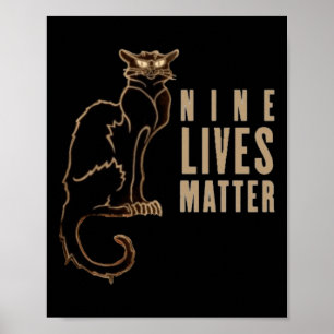 Nine Lives Black Cat Sticker  Poster