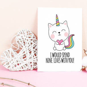Nine Lives Catcorn Kawaii Valentines Day Holiday Postcard
