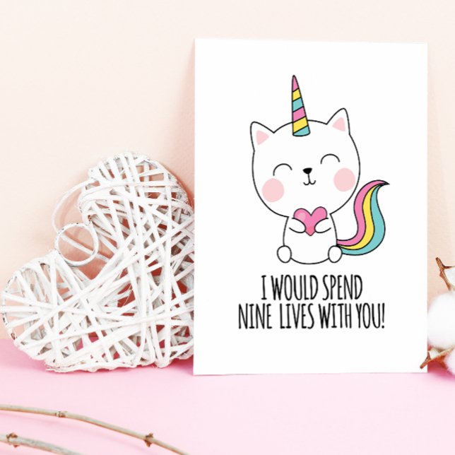 Nine Lives Catcorn Kawaii Valentines Day Holiday Postcard (Everyday is Valentines Day here and there is no better card than this meowgical fantasy filled card.)