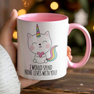 Nine Lives Cute Catcorn Kawaii Valentines Day Mug