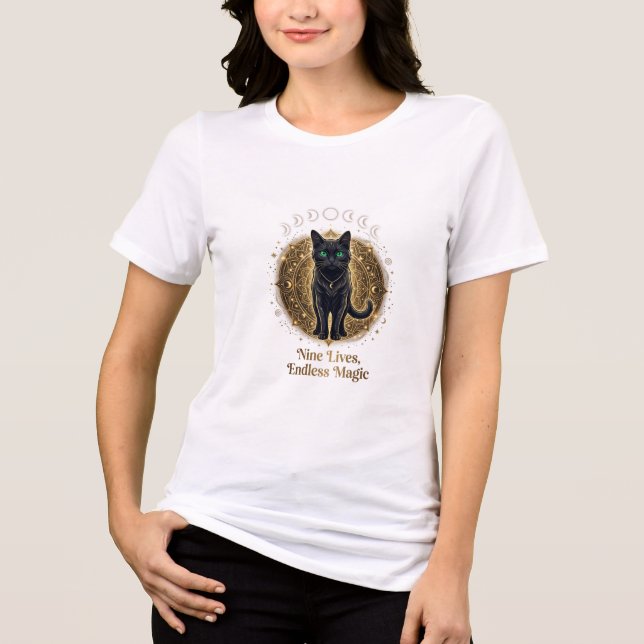 Nine Lives Endless Magic Celestial Black Cat Witch Tri-Blend Shirt (Front)