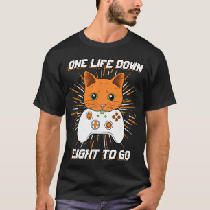 Nine Lives Gamer Slogan Orange White Cartoon Cat T T-Shirt