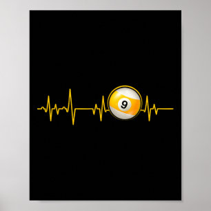 Nine Ll Pool Heartbeat Cut Billiards Snooker Pool  Poster