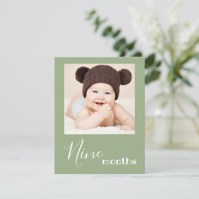 Nine Month Photo First Birthday Banner Card (Standing Front)