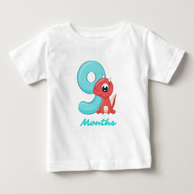 Nine Months cute dinosaur Baby T-Shirt (Front)
