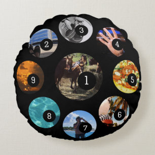 Nine of Your Photos to Make Your Own Easily Black Round Cushion