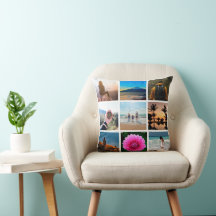 Nine Photo Collage Custom Pictures Throw Pillow