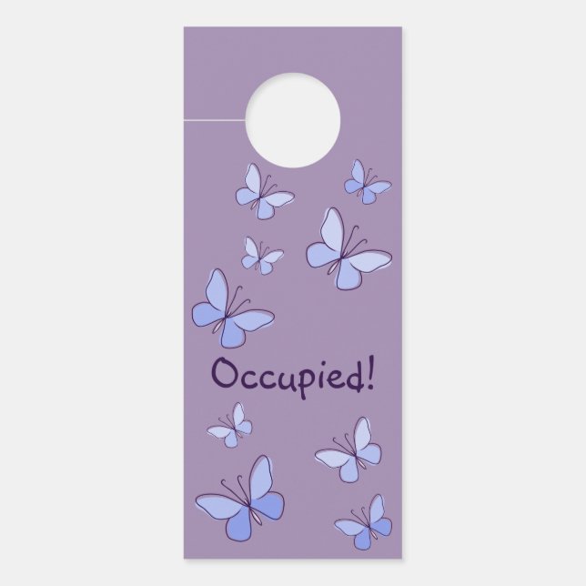 Nine Purple Blue Butterflies Lavender Grey Door Hanger (Front)