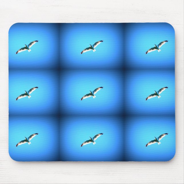 nine soaring gulls on blue mousepad (Front)
