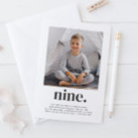 Nine Square Photo First Birthday Invitation<br><div class="desc">A modern 9th Birthday invitation featuring your own photo and the word 'nine.' underneath. 

You can also edit all of the text colour and styles - just click the 'Personalise' button -> 'Edit using design tool'.</div>