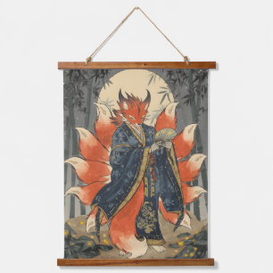 Nine-Tailed Kitsune Fox Japanese Mythology Art Hanging Tapestry