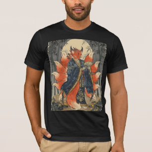 Nine-Tailed Kitsune Fox   Japanese Mythology Art T-Shirt