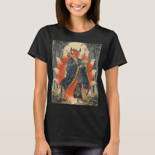 Nine-Tailed Kitsune Fox   Japanese Mythology Art T-Shirt