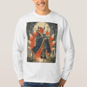 Nine-Tailed Kitsune Fox   Japanese Mythology Art T-Shirt