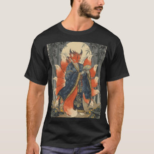 Nine-Tailed Kitsune Fox   Japanese Mythology Art T-Shirt