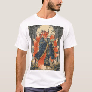 Nine-Tailed Kitsune Fox   Japanese Mythology Art T-Shirt
